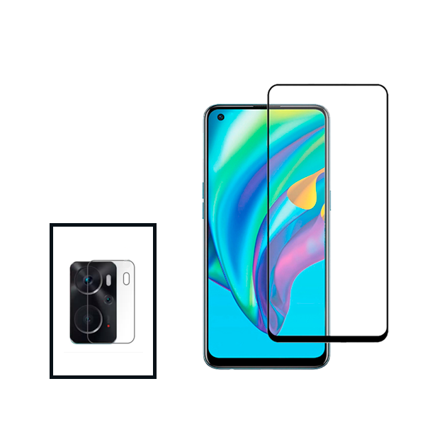 Kit Película Protectora para Câmara Traseira + Película de Vidro Temperado GorilasGlass para Oppo K10 - Transparente/Preto