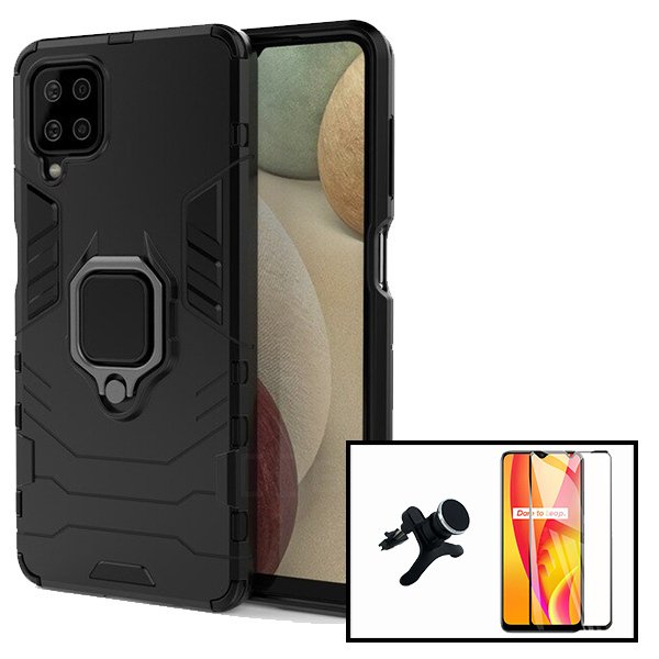 Kit Película de Vidro Temperado GorilasGlass + Capa de Proteção Militar Magnética + Suporte Magnético Com Pernas para Samsung Galaxy M12
