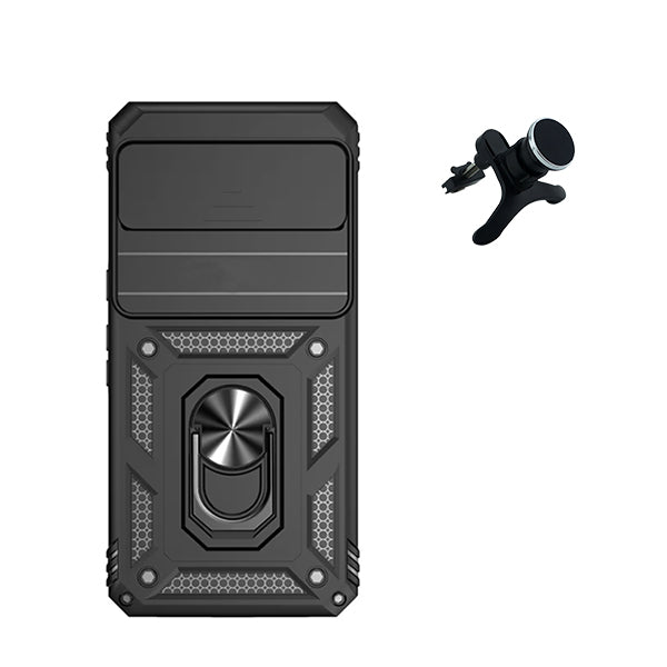 Kit Suporte Magnético Com Pernas + Capa de Proteção Militar Magnética Janela Deslizante GIFT4ME para Google Pixel 8 - Preto
