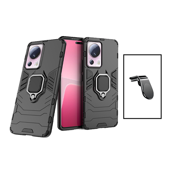 Kit Suporte de Carro Magnético L + Capa de Proteção Militar Magnética para Xiaomi 13 Lite - Preto