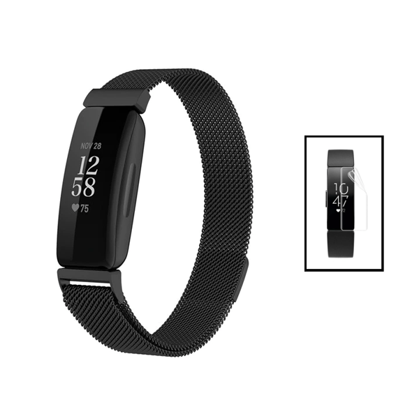 Kit Bracelete Milanese Com Fecho Magnético + Pelicula de Hydrogel para Fitbit Ace 2 - Preto / Transparente