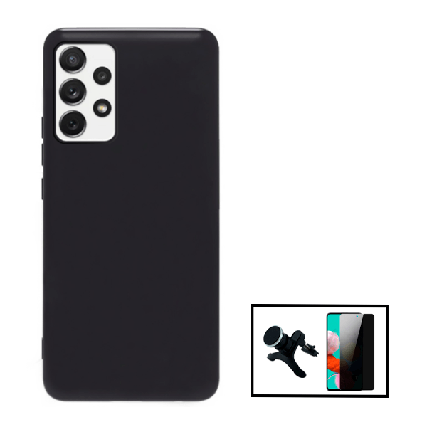 Kit Película de Vidro Temperado Privacidade + Capa Proteção Traseira Silicone + Suporte Magnético Com Pernas para Samsung Galaxy A52s 5G - Preto