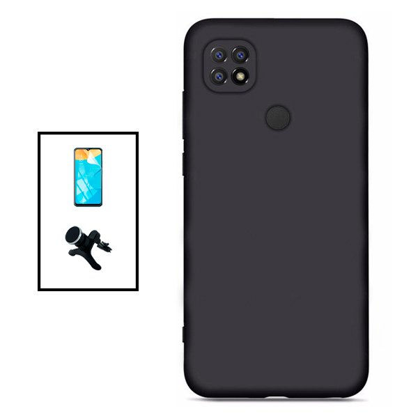 Kit Película Protectora de Hydrogel Frente + Capa Proteção Traseira Silicone + Suporte Magnético Com Pernas para Xiaomi Redmi 10C - Preto