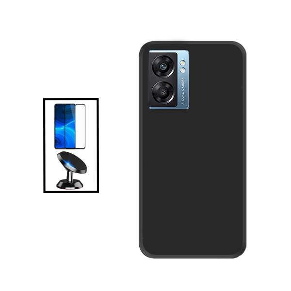 Kit Película de Vidro Temperado GorilasGlass + Capa Proteção Traseira Silicone + Suporte Magnético para OnePlus A57 - Preto