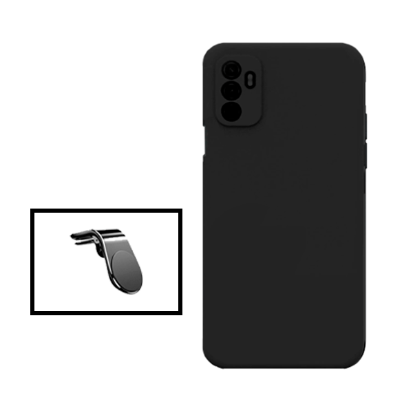 Kit Suporte de Carro Magnético L + Capa Proteção Traseira Silicone para Oppo A11s - Preto