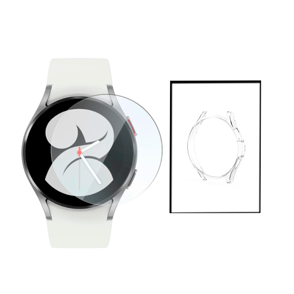 KIT Capa de Proteção Transparente + Película De Vidro para Samsung Galaxy Watch4 42mm