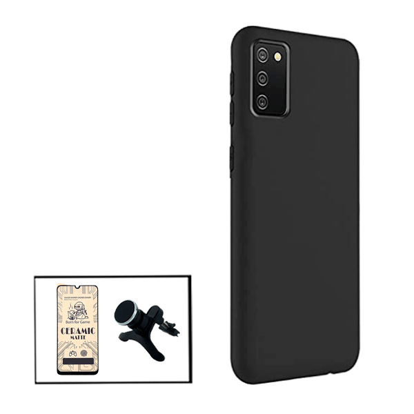Kit Vidro Temperado Ceramica Full Cover + Capa Proteção Traseira Silicone + Suporte Magnético Com Pernas para Samsung Galaxy M02s