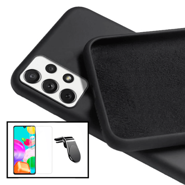 Kit Película de Vidro Temperado GorilasGlass + Capa Proteção Traseira Silicone + Suporte de Carro Magnético L para Samsung Galaxy A52 - Preto