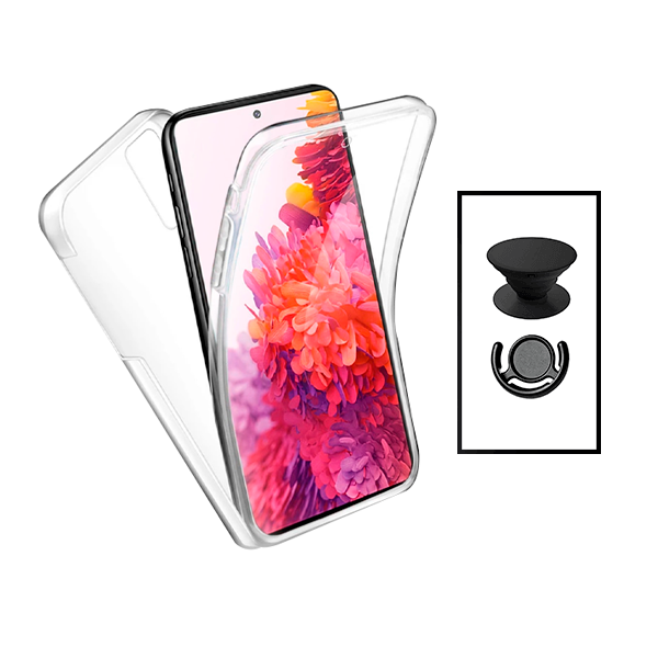 Kit Capa 360° Proteção Frente e Verso + 1 HandHolder + 1 Suporte HandHolder Preto para Xiaomi Poco X4 Pro 5G - Transparente/Preto