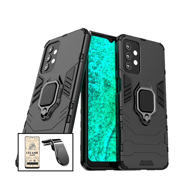 Kit Vidro Temperado Ceramica Full Cover + Capa de Proteção Militar Magnética + Suporte de Carro Magnético L para Samsung Galaxy A32 4G