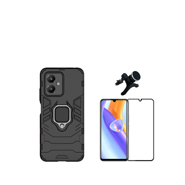 Kit Película de Vidro Temperado GorilasGlass + Capa de Proteção Militar Magnética + Suporte Magnético Com Pernas GIFT4ME para Xiaomi Redmi 13C 5G - Preto