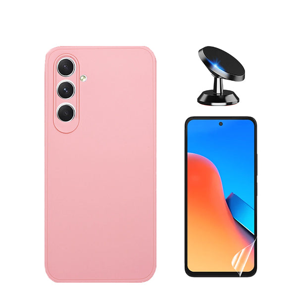 Kit Película Protectora de Hydrogel Frente + Capa Proteção Traseira Silicone + Suporte Magnético GIFT4ME para Samsung Galaxy S23 FE - Rosa