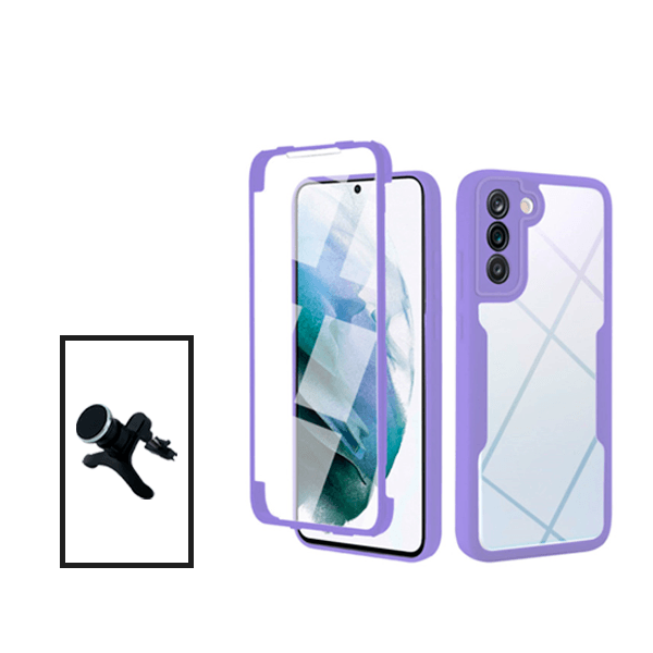 Kit Capa 360° Proteção Frente e Verso + Suporte Magnético Com Pernas para Samsung Galaxy S21 FE 5G - Roxo