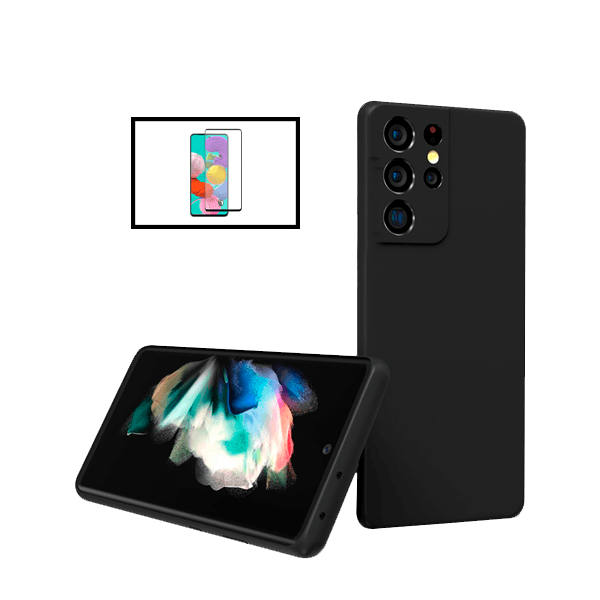 Kit Película de Vidro Temperado GorilasGlass + Capa Proteção Traseira Silicone para Samsung Galaxy S22 Ultra 5G