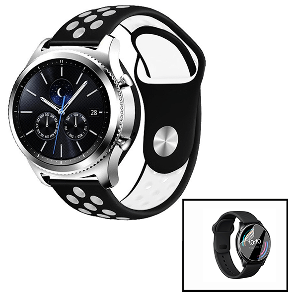 Kit Bracelete Desportiva + Película de Hydrogel para Huawei Watch GT 3 46mm Active - Preto / Branco