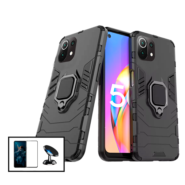 Kit Película de Vidro Temperado GorilasGlass + Capa de Proteção Militar Magnética + Suporte Magnético para Xiaomi Mi 11 Pro