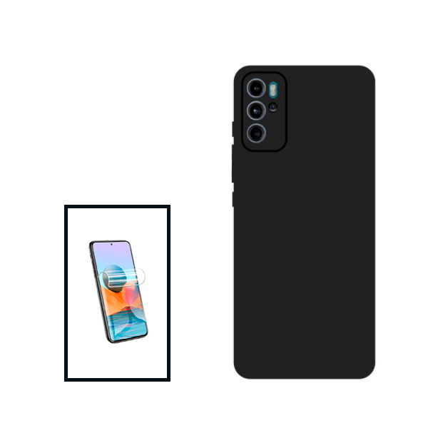 Kit Película Protectora de Hydrogel Frente + Capa Proteção Traseira Silicone para Motorola Moto G60S - Preto