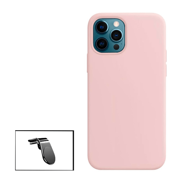Kit Suporte de Carro Magnético L + Capa Proteção Traseira Silicone para iPhone 13 - Rosa