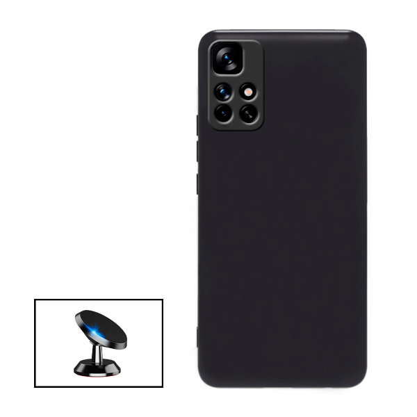 Kit Suporte Magnético + Capa Proteção Traseira Silicone para Xiaomi Redmi Note 11S - Preto