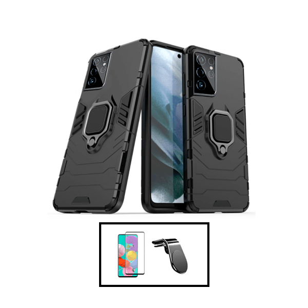 Kit Película de Vidro Temperado GorilasGlass + Capa de Proteção Militar Magnética + Suporte de Carro Magnético L para Samsung Galaxy S22 Ultra 5G 5G