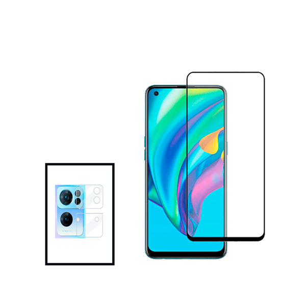Kit Película Protectora para Câmara Traseira + Película de Vidro Temperado GorilasGlass para Oppo Reno7 Pro 5G - Transparente/Preto