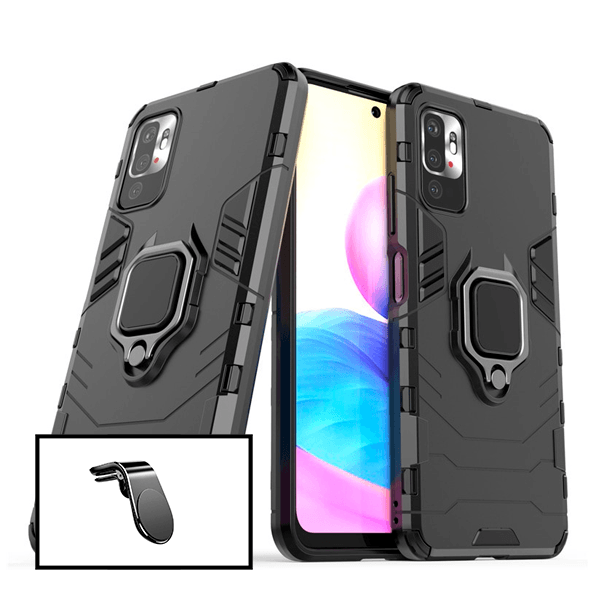 Kit Suporte de Carro Magnético L + Capa de Proteção Militar Magnética para Xiaomi Redmi Note 11 4G - Preto