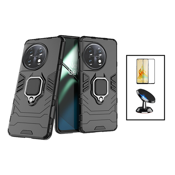 Kit Película de Vidro Temperado GorilasGlass Curvado + Capa de Proteção Militar Magnética + Suporte Magnético para OnePlus 11 - Preto