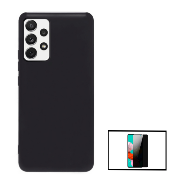 Kit Película de Vidro Temperado Privacidade + Capa Proteção Traseira Silicone para Samsung Galaxy A52 5G - Preto