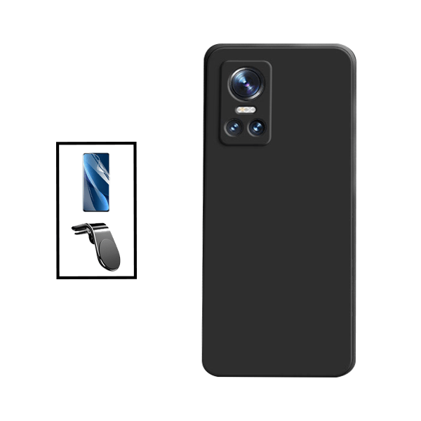 Kit Película Protectora de Hydrogel Frente + Capa Proteção Traseira Silicone + Suporte de Carro Magnético L para Realme GT Neo 3 150W - Preto