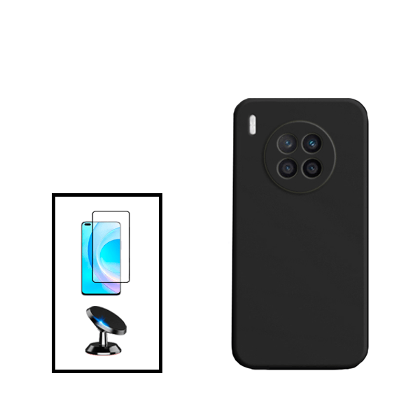 Kit Película de Vidro Temperado GorilasGlass + Capa Proteção Traseira Silicone + Suporte Magnético para Honor 50 Lite - Preto