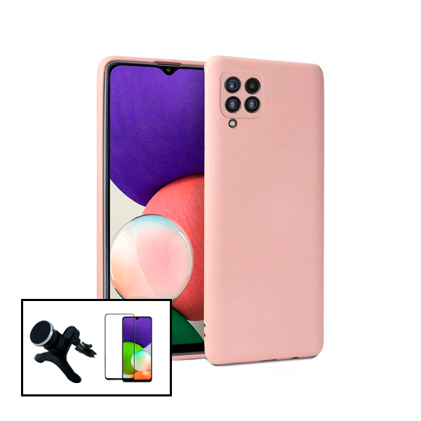 Kit Película de Vidro Temperado GorilasGlass + Capa Proteção Traseira Silicone + Suporte Magnético Com Pernas para Samsung Galaxy M22 - Rosa
