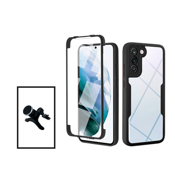 Kit Capa 360° Proteção Frente e Verso + Suporte Magnético Com Pernas para Samsung Galaxy S21 FE 5G - Preto