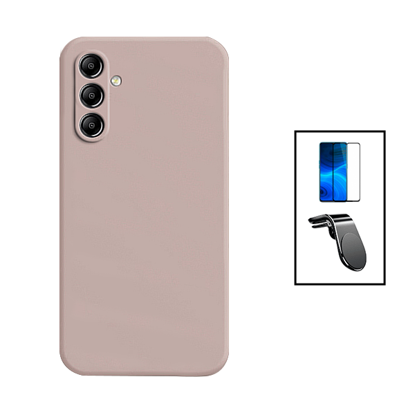 Kit Película de Vidro Temperado GorilasGlass + Capa Proteção Traseira Silicone + Suporte de Carro Magnético L para Samsung Galaxy A24 4G - Rosa