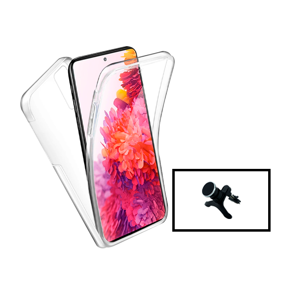 Kit Capa 360° Proteção Frente e Verso + Suporte Magnético Com Pernas para Xiaomi Poco X4 NFC - Transparente/Branco