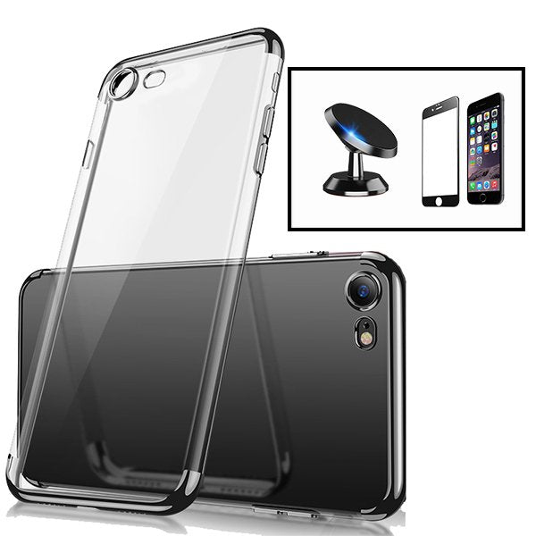 Kit Película de Vidro Temperado GorilasGlass + Capa Proteção Traseira Super Slim + Suporte Magnético para Apple iPhone SE 2022 - Preto