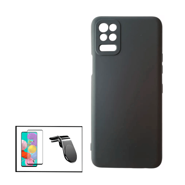 Kit Película de Vidro Temperado GorilasGlass + Capa Proteção Traseira Silicone + Suporte de Carro Magnético L para para LG Q52
