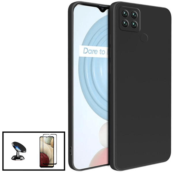 Kit Película de Vidro Temperado GorilasGlass + Capa Proteção Traseira Silicone + Suporte Magnético para Realme C25Y - Preto