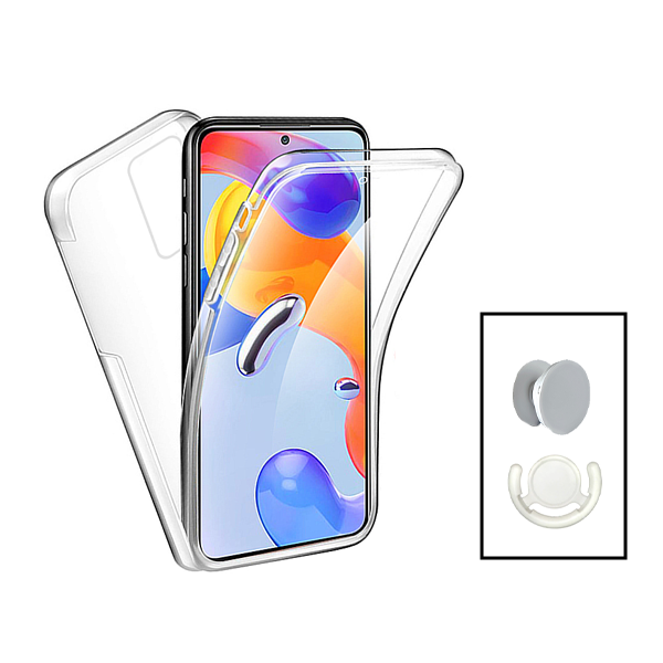 Kit Capa 360° Proteção Frente e Verso + 1 HandHolder + 1 Suporte HandHolder Branco para Xiaomi Redmi Note 12 Pro Plus - Transparente/Branco