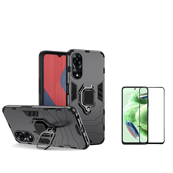 Kit Película de Vidro Temperado GorilasGlass + Capa de Proteção Militar Magnética Phonecare para Oppo A58 4G - Preto