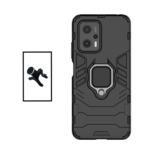 Kit Suporte Magnético Com Pernas + Capa de Proteção Militar Magnética para Xiaomi Redmi Note 11T Pro+ Plus - Preto