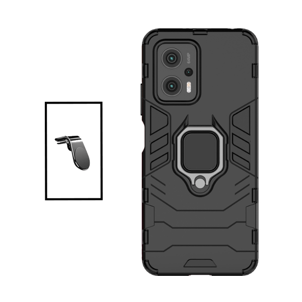 Kit Suporte de Carro Magnético L + Capa de Proteção Militar Magnética para Xiaomi Redmi Note 11T Pro+ Plus - Preto