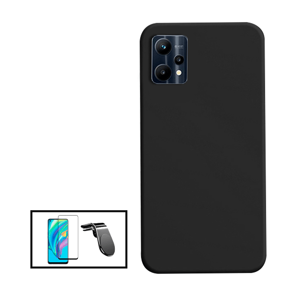 Kit Película de Vidro Temperado GorilasGlass + Capa Proteção Traseira Silicone + Suporte de Carro Magnético L para Realme V25 - Preto
