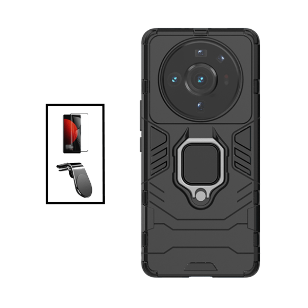 Kit Película de Vidro Temperado GorilasGlass Curvado + Capa de Proteção Militar Magnética + Suporte de Carro Magnético L para Xiaomi 12S Ultra - Preto