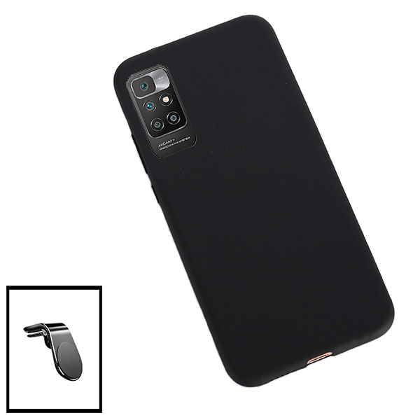Kit Suporte de Carro Magnético L + Capa Proteção Traseira Silicone para Xiaomi Redmi Note 11 4G - Preto