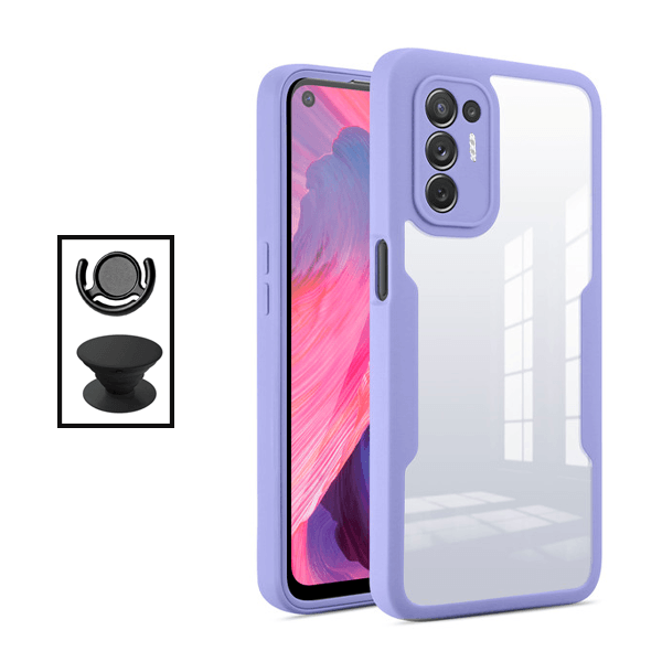 Kit Capa 360° Proteção Frente e Verso + 1 HandHolder + 1 Suporte HandHolder Preto para Oppo F19 Pro+ 5G - Roxo