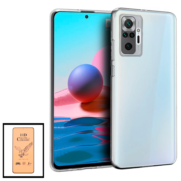 Kit Capa de Proteção Transparente Anti-Shock + Vidro Temperado Ceramica Full Cover para Xiaomi Redmi Note 10