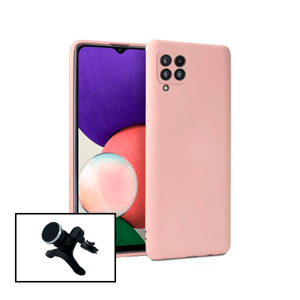 Kit Suporte Magnético Com Pernas + Capa Proteção Traseira Silicone para Samsung Galaxy M22 - Rosa