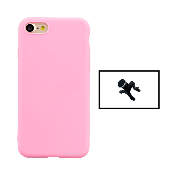 Kit Suporte de Carro Magnético L + Capa Proteção Traseira Silicone para Apple iPhone SE 2022 - Rosa