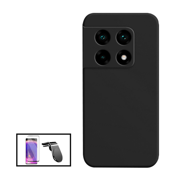 Kit Película de Vidro Temperado GorilasGlass Curvado + Capa Proteção Traseira Silicone + Suporte de Carro Magnético L para OnePlus 10 Pro - Preto