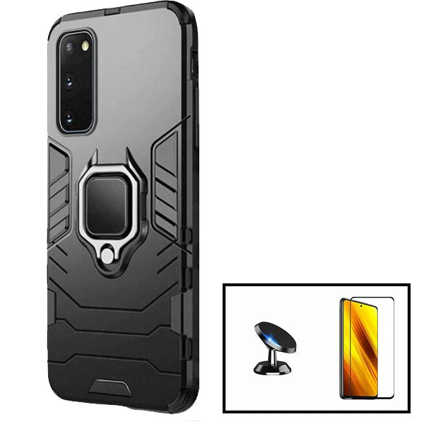 Kit Película de Vidro Temperado GorilasGlass + Capa de Proteção Militar Magnética + Suporte Magnético para Samsung Galaxy S20 FE 2022 - Preto